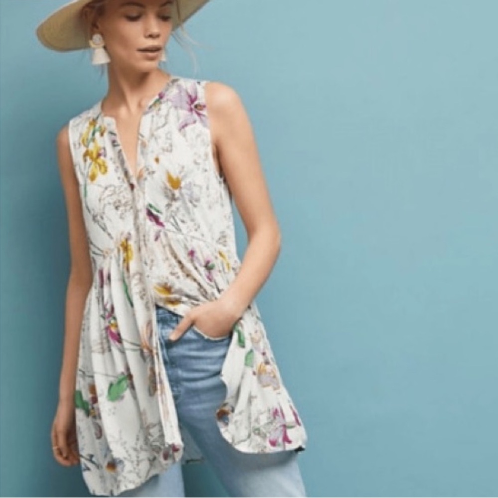 Anthropologie Floral Sleeveless Nia Tunic Blouse Size 3X